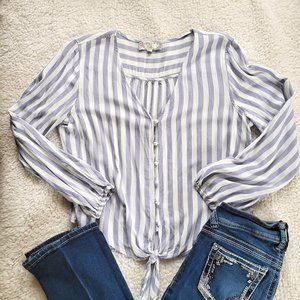 Pink Rose Blue & White Striped Long Sleeve Top L